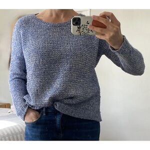 alice and olivia chunky oversized crop wool cotton sweater blue white size small